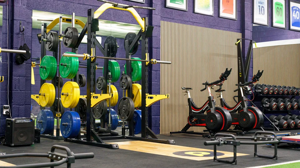 Wattbikes, free weights and lifting equipment in the Playermade gym